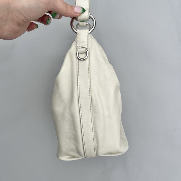 Prada Tessuto Hobo Shoulder Bag Embossed Logo White Leather - Picture 10 of 16